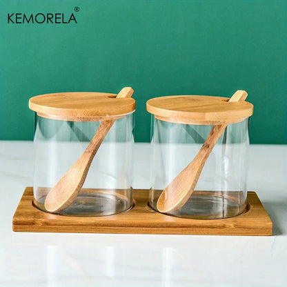 Glass Spice Jar Set with Bamboo Lid - 2/3PCS Round Mouth Seasoning Organizer