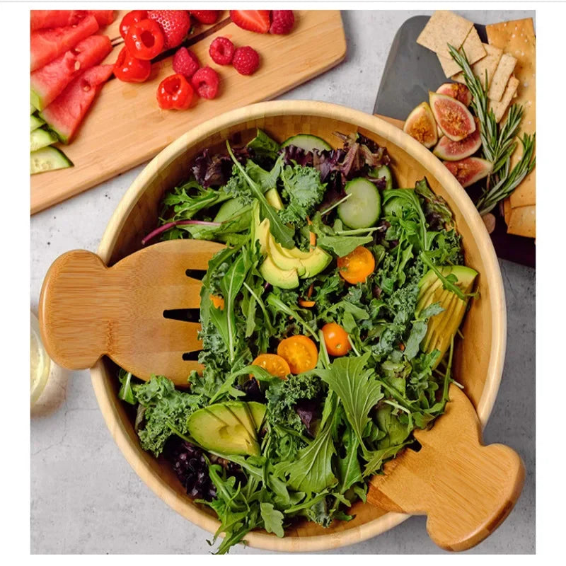 Bamboo Salad Hands and Spoon Set for Kitchen Gadget Use