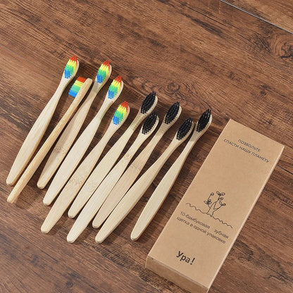 Eco Bamboo Toothbrush 10 Pack – Soft & Charcoal Bristles, Vegan & BPA-Free