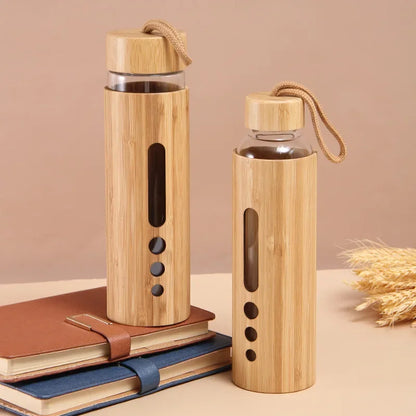 Bamboo Shell Glass Water Bottle Gym Drinkware Sports Drinking Bottle