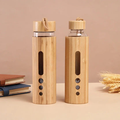 Bamboo Shell Glass Water Bottle Gym Drinkware Sports Drinking Bottle