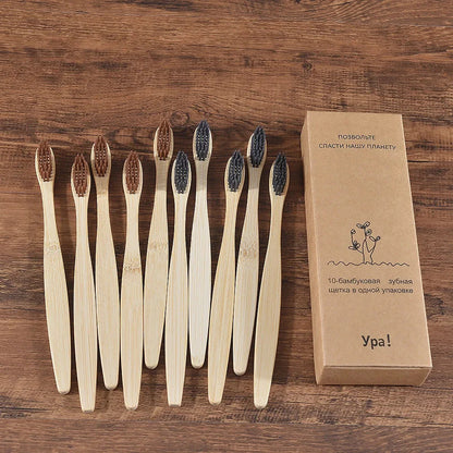 Eco Bamboo Toothbrush 10 Pack – Soft & Charcoal Bristles, Vegan & BPA-Free