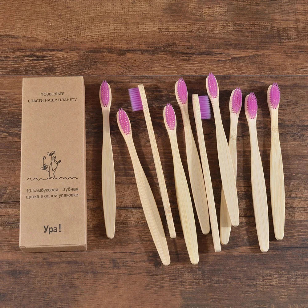 Eco Bamboo Toothbrush 10 Pack – Soft & Charcoal Bristles, Vegan & BPA-Free