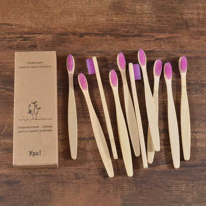 Eco Bamboo Toothbrush 10 Pack – Soft & Charcoal Bristles, Vegan & BPA-Free
