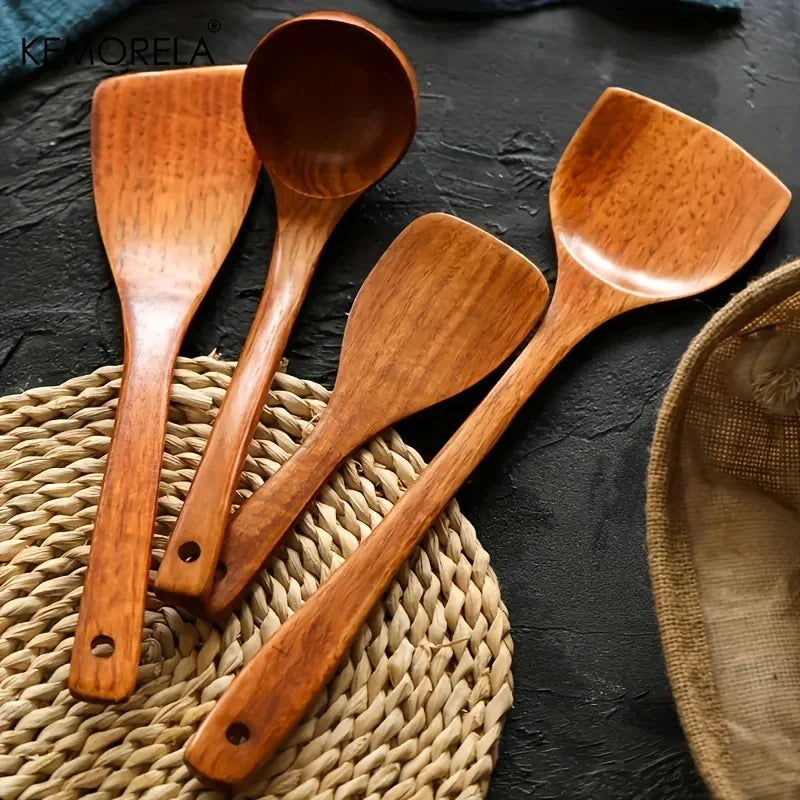 4-Piece Wooden Kitchen Utensil Set | Eco-Friendly Cooking Spoons and Spatula