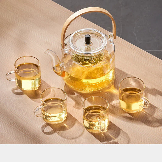 Glass Tea Pot With Bamboo Handle and Double Filter Liner