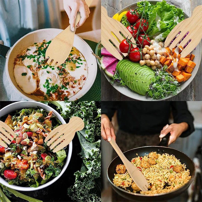 Bamboo Salad Hands and Spoon Set for Kitchen Gadget Use