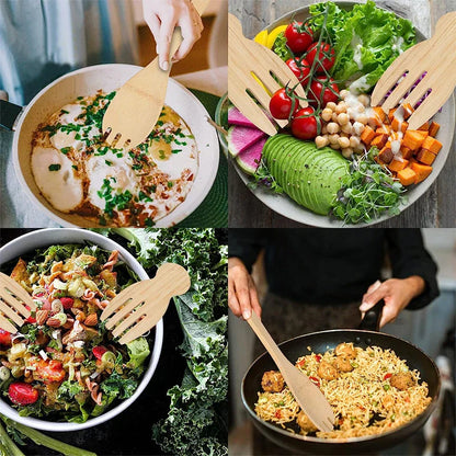 Bamboo Salad Hands and Spoon Set for Kitchen Gadget Use