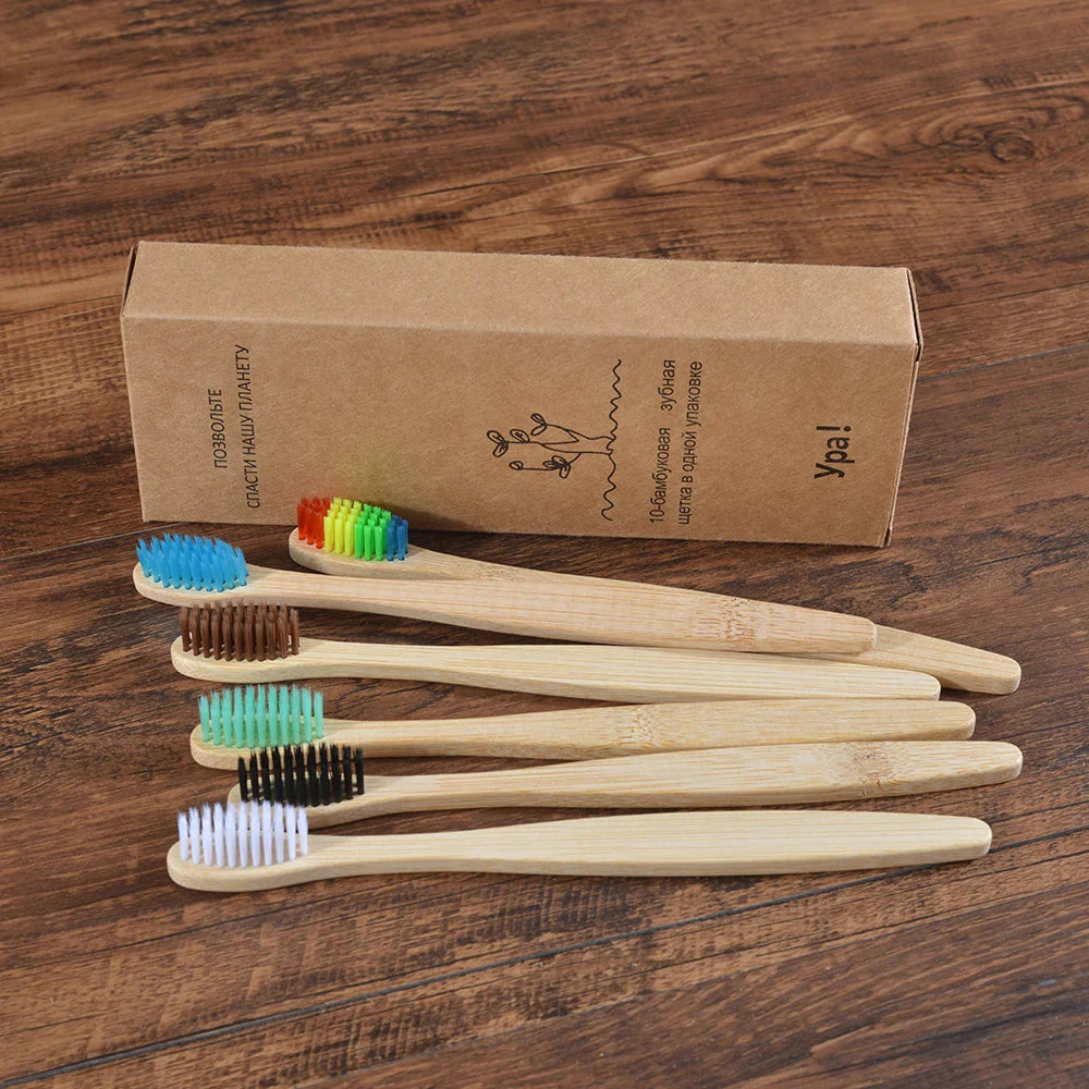 Eco Bamboo Toothbrush 10 Pack – Soft & Charcoal Bristles, Vegan & BPA-Free