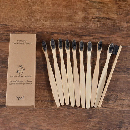 Eco Bamboo Toothbrush 10 Pack – Soft & Charcoal Bristles, Vegan & BPA-Free
