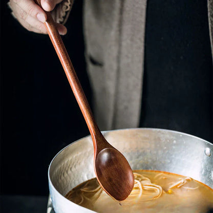 Lotus Wooden Spoon: Eco-Friendly Long Handle Salad Cooking Utensil