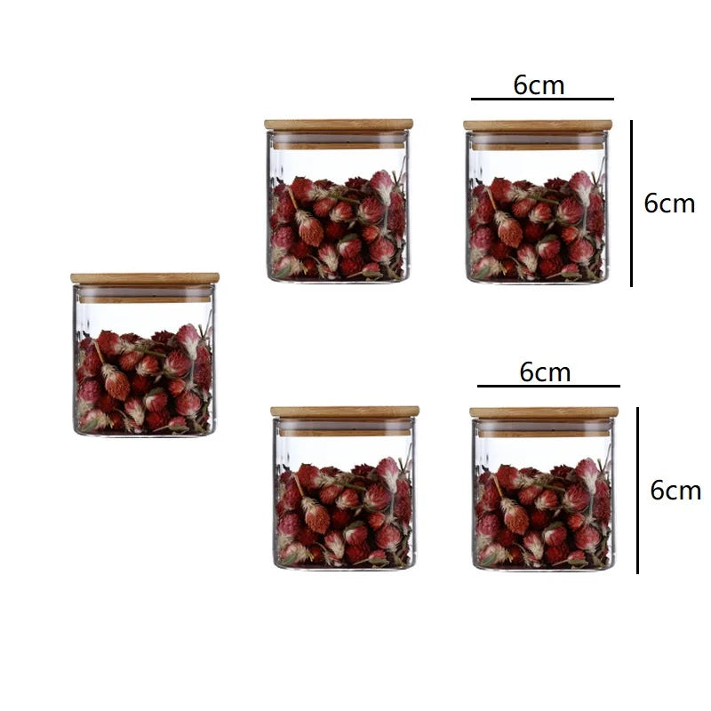 5oz Glass Jars Set with Bamboo Lids for Tea Coffee Beans Storage