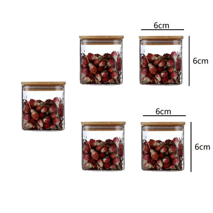 5oz Glass Jars Set with Bamboo Lids for Tea Coffee Beans Storage