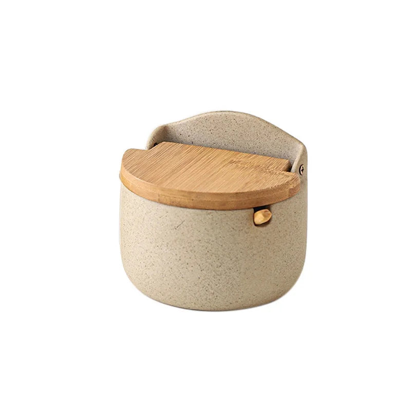 Ceramic Seasoning Jar Set with Bamboo Lid and Spoon