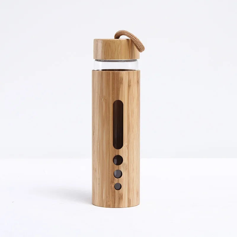Bamboo Shell Glass Water Bottle Gym Drinkware Sports Drinking Bottle