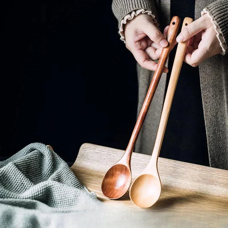 Lotus Wooden Spoon: Eco-Friendly Long Handle Salad Cooking Utensil