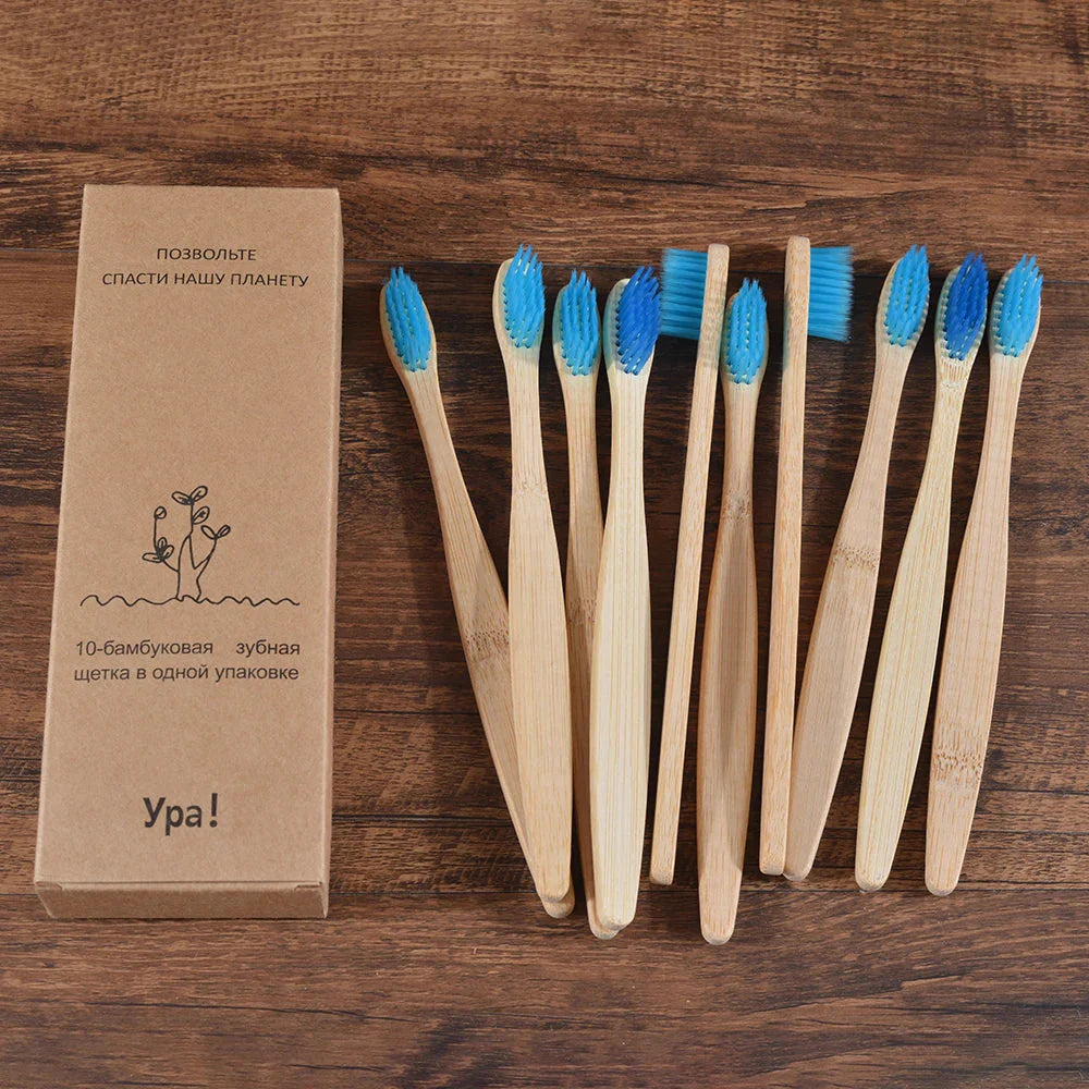 Eco Bamboo Toothbrush 10 Pack – Soft & Charcoal Bristles, Vegan & BPA-Free