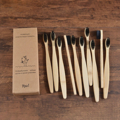 Eco Bamboo Toothbrush 10 Pack – Soft & Charcoal Bristles, Vegan & BPA-Free