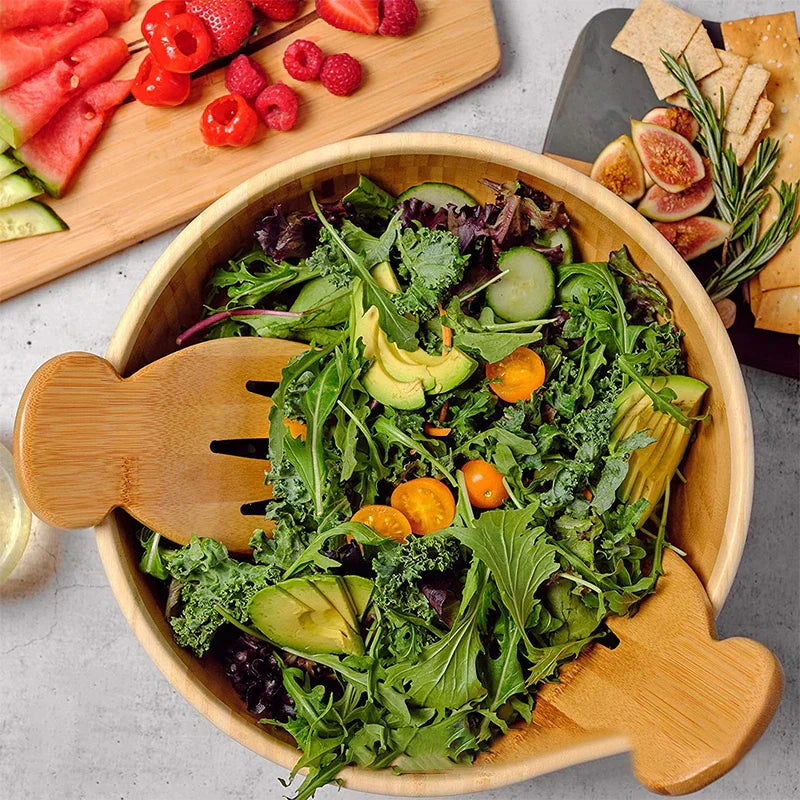 Bamboo Salad Hands and Spoon Set for Kitchen Gadget Use