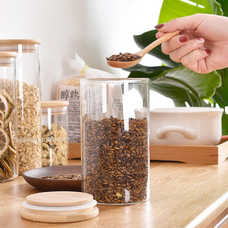 Bamboo-Covered Glass Storage Jars: Airtight Solution for Kitchen Organizing