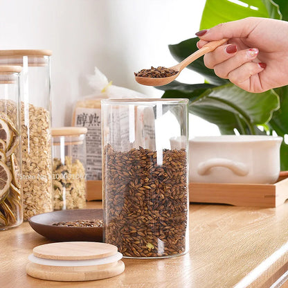 Bamboo-Covered Glass Storage Jars: Airtight Solution for Kitchen Organizing
