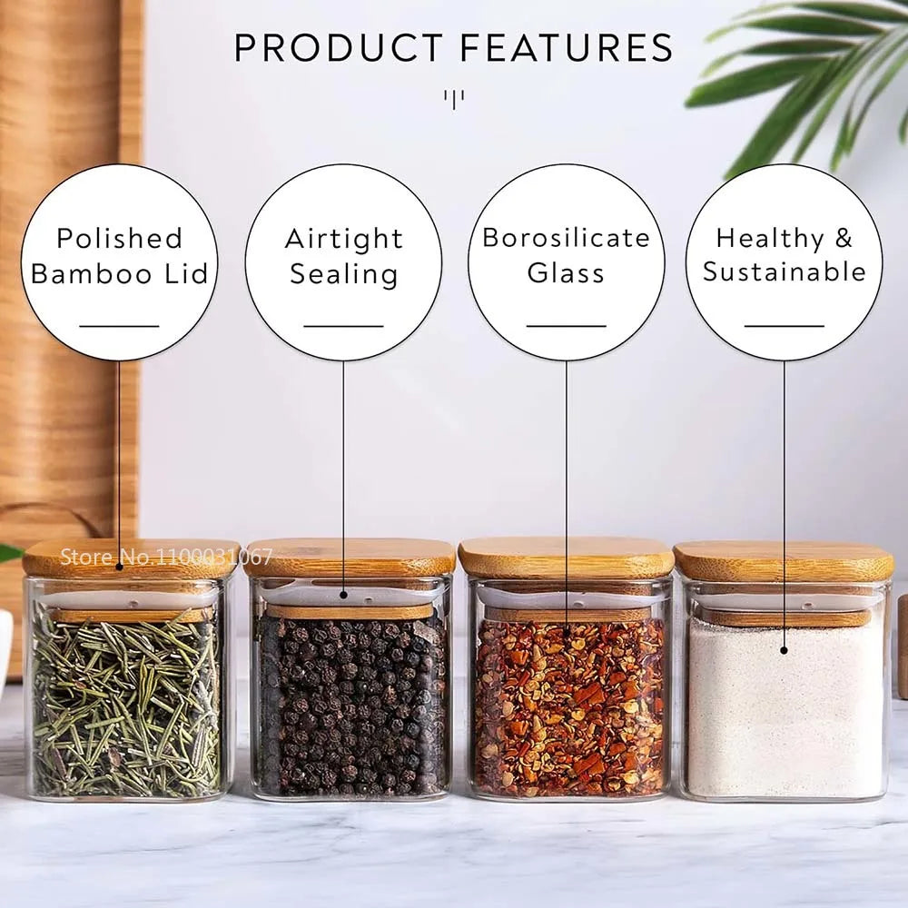 5oz Glass Jars Set with Bamboo Lids for Tea Coffee Beans Storage