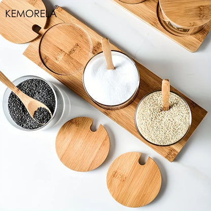 Glass Spice Jar Set with Bamboo Lid - 2/3PCS Round Mouth Seasoning Organizer