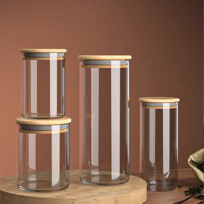 Airtight Glass Coffee Bean Storage Jar with Bamboo Lid for Kitchenpreservation