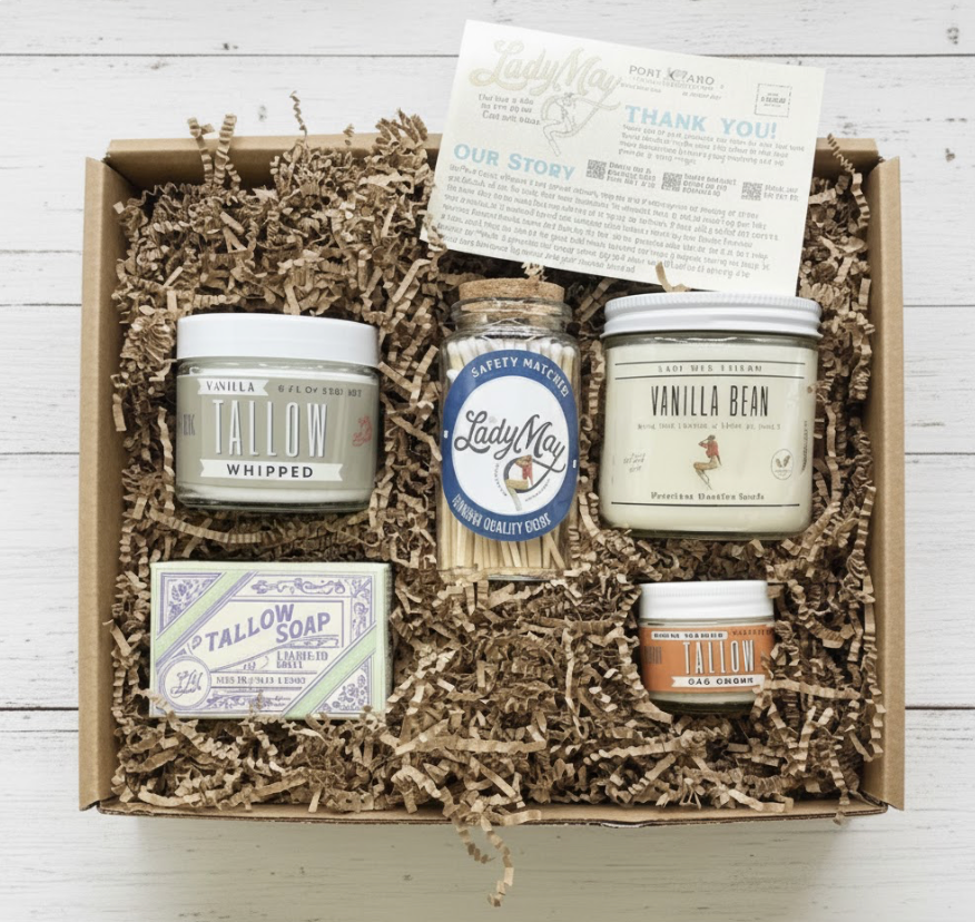 Vanilla Bean Tallow Gift Set - Whipped Moisturizer, Candle, Soap & Eye Cream | Lady May