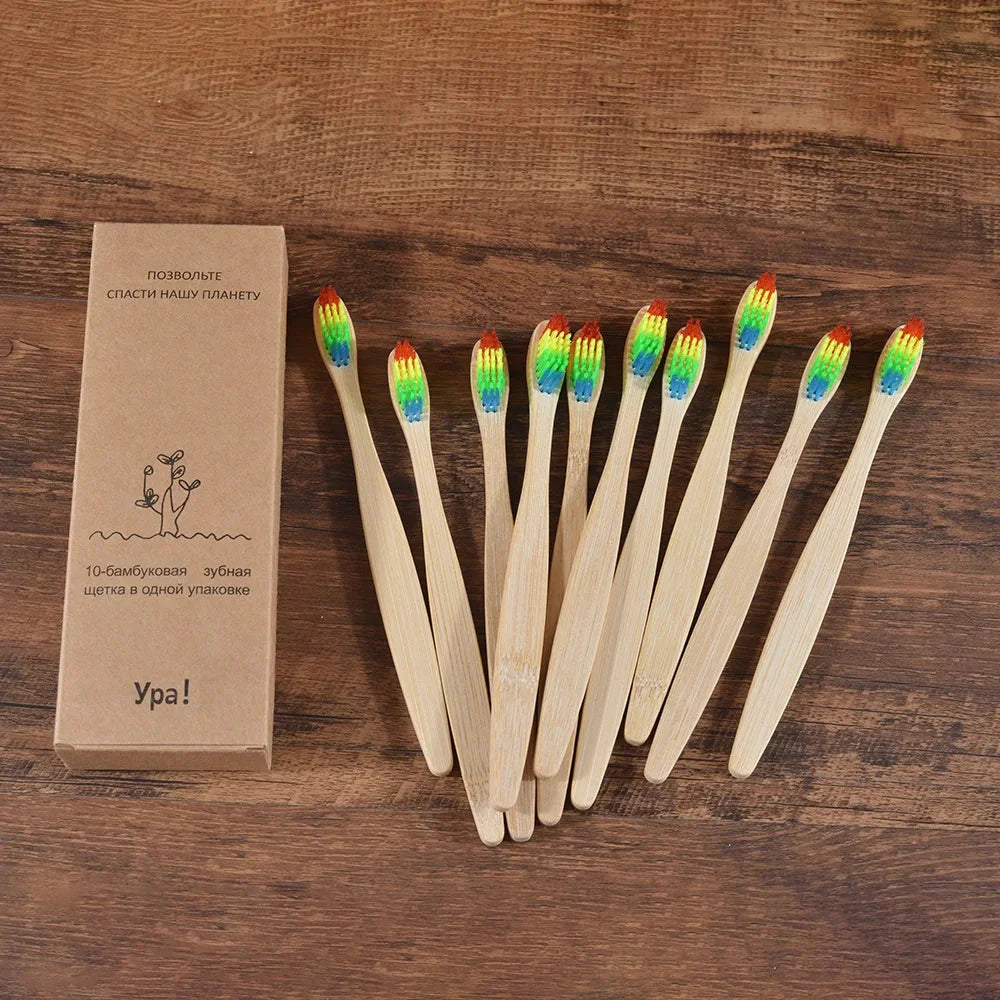Eco Bamboo Toothbrush 10 Pack – Soft & Charcoal Bristles, Vegan & BPA-Free