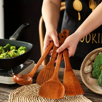 4-Piece Wooden Kitchen Utensil Set | Eco-Friendly Cooking Spoons and Spatula