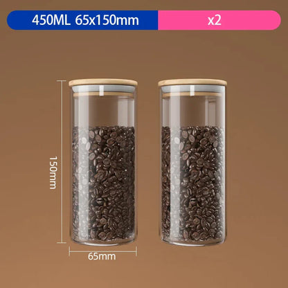 Airtight Glass Coffee Bean Storage Jar with Bamboo Lid for Kitchenpreservation