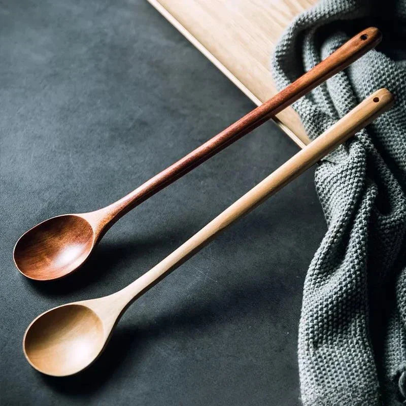 Lotus Wooden Spoon: Eco-Friendly Long Handle Salad Cooking Utensil