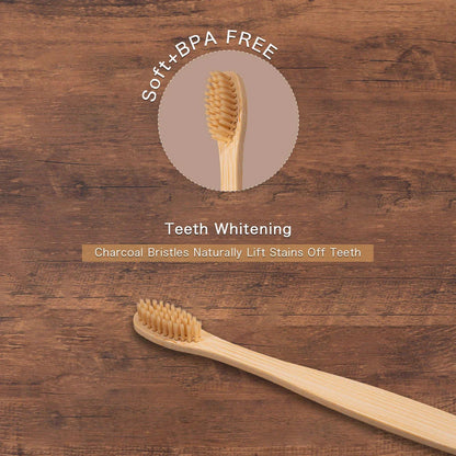 Eco Bamboo Toothbrush 10 Pack – Soft & Charcoal Bristles, Vegan & BPA-Free
