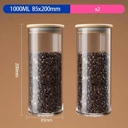 Airtight Glass Coffee Bean Storage Jar with Bamboo Lid for Kitchenpreservation