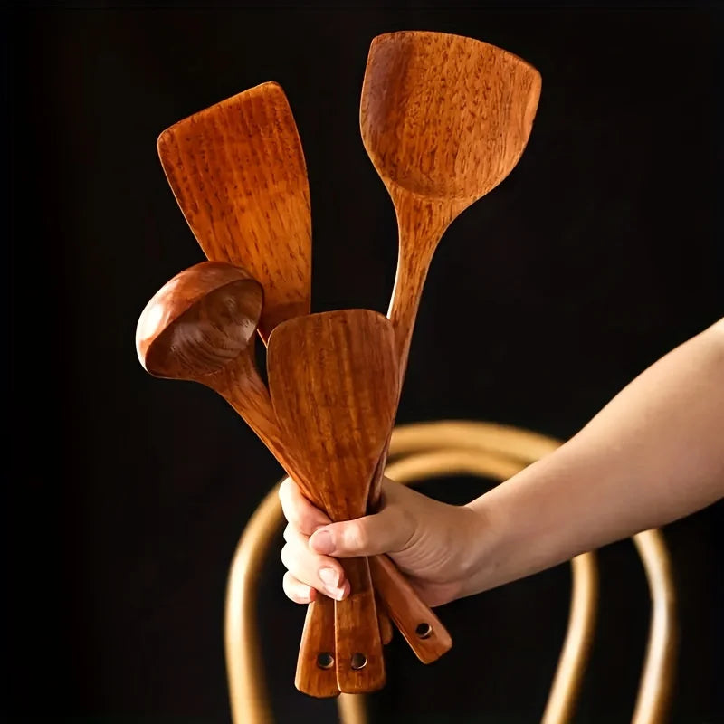 4-Piece Wooden Kitchen Utensil Set | Eco-Friendly Cooking Spoons and Spatula