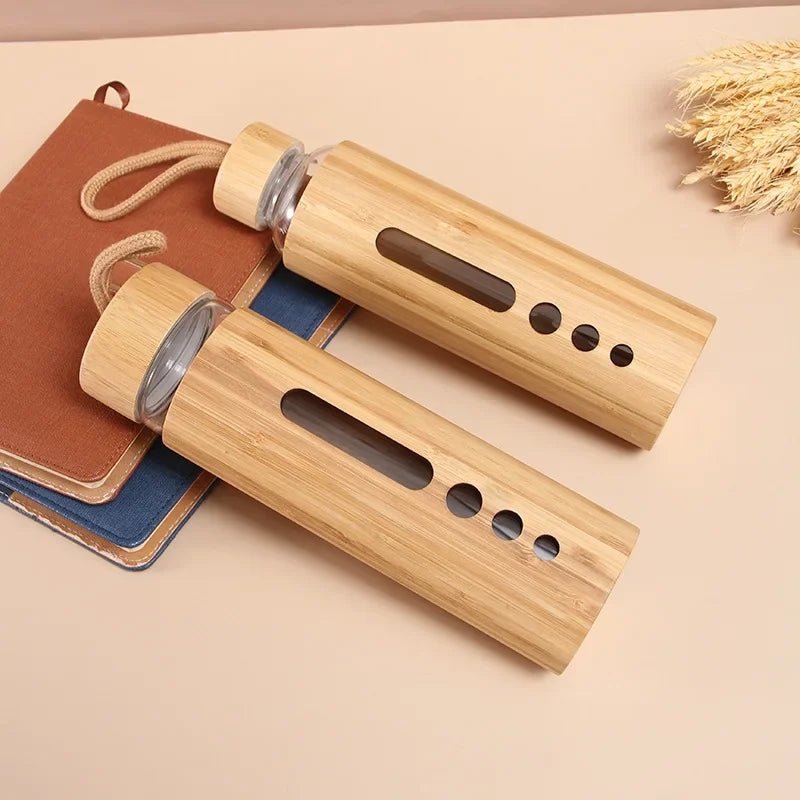 Bamboo Shell Glass Water Bottle Gym Drinkware Sports Drinking Bottle