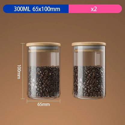 Airtight Glass Coffee Bean Storage Jar with Bamboo Lid for Kitchenpreservation