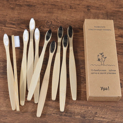 Eco Bamboo Toothbrush 10 Pack – Soft & Charcoal Bristles, Vegan & BPA-Free