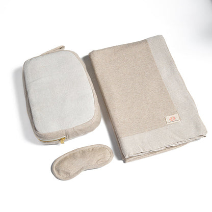 Reversible Solid Organic Cotton Travel Blanket and Eye Mask Set