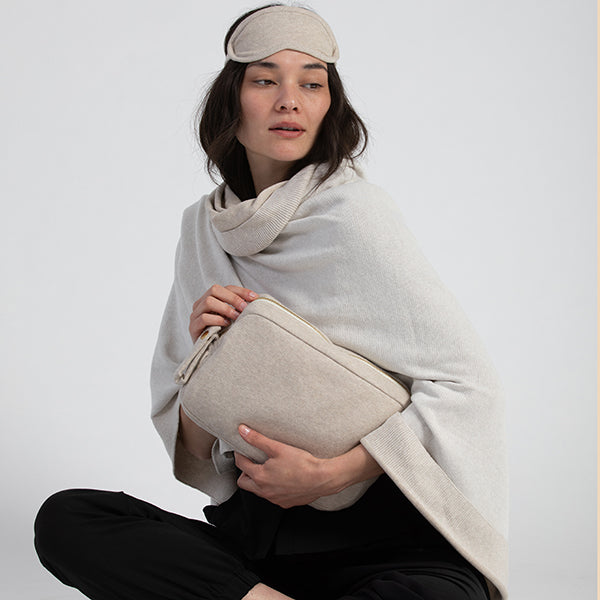 Reversible Solid Organic Cotton Travel Blanket and Eye Mask Set