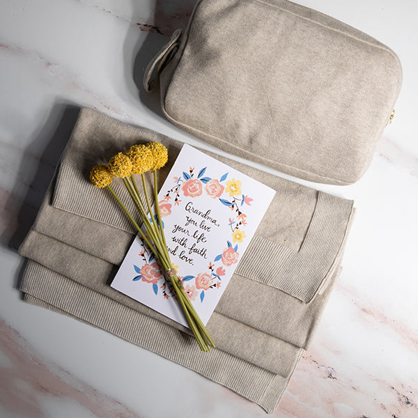 Reversible Solid Organic Cotton Travel Blanket and Eye Mask Set