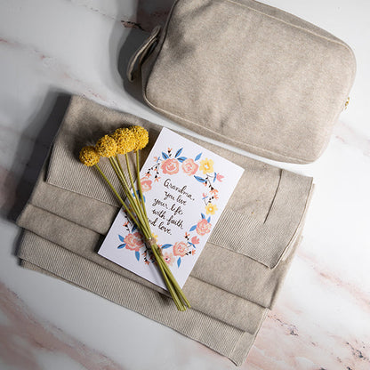 Reversible Solid Organic Cotton Travel Blanket and Eye Mask Set