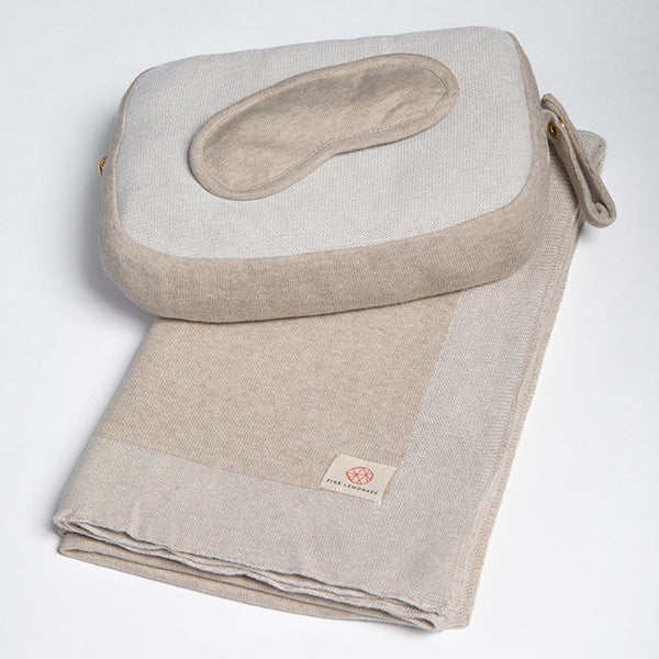 Reversible Solid Organic Cotton Travel Blanket and Eye Mask Set