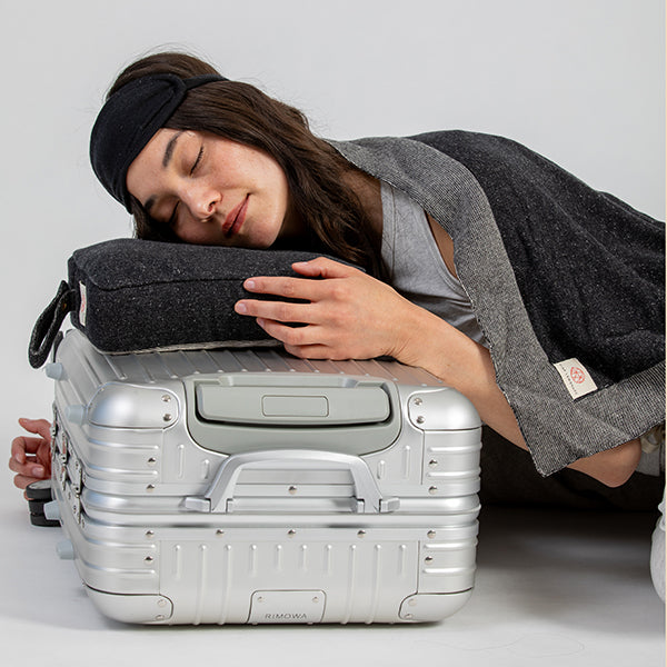 Reversible Solid Organic Cotton Travel Blanket and Eye Mask Set