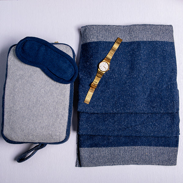 Reversible Solid Organic Cotton Travel Blanket and Eye Mask Set