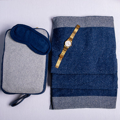 Reversible Solid Organic Cotton Travel Blanket and Eye Mask Set