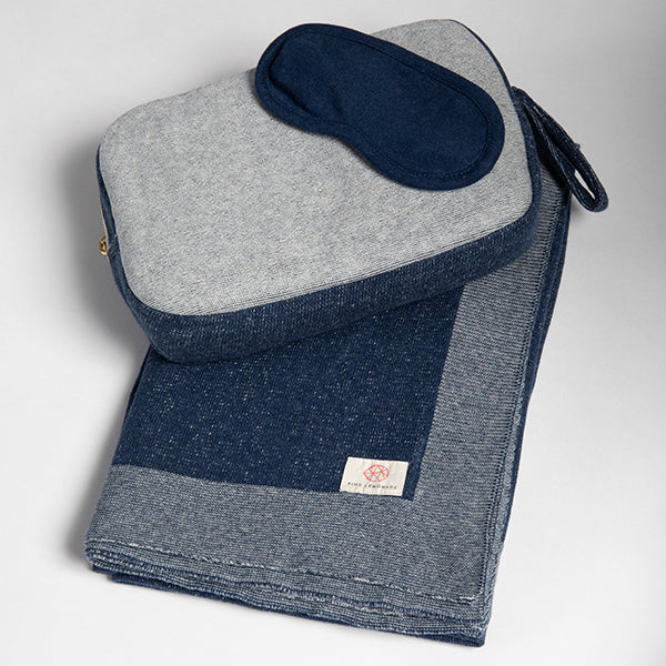 Reversible Solid Organic Cotton Travel Blanket and Eye Mask Set