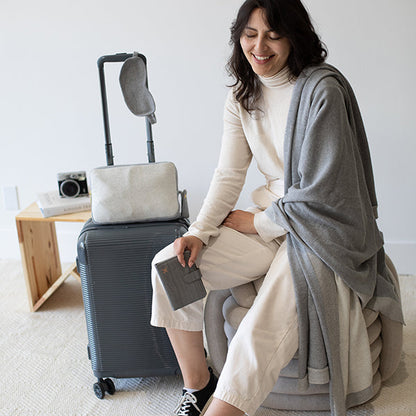 Reversible Solid Organic Cotton Travel Blanket and Eye Mask Set