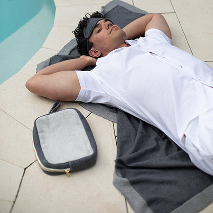 Reversible Solid Organic Cotton Travel Blanket and Eye Mask Set